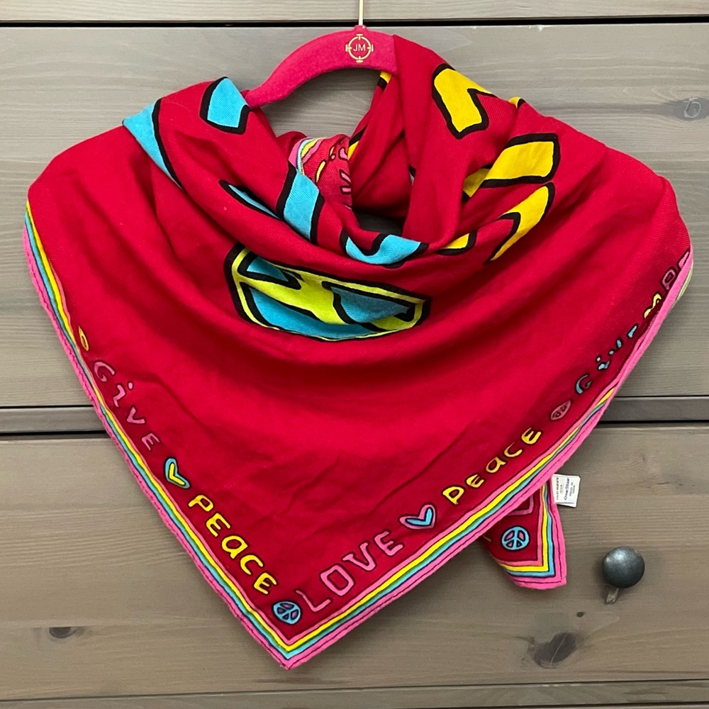 Old Navy Red 'Give Peace Love' Square Scarf
